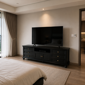 Mueble para TV de Madera de Teca Sólida Negra de Primera Calidad, Consola Multimedia, Mueble de Almacenamiento, Muebles de Lujo para Sala de Estar, Fabricante - Product Image 5