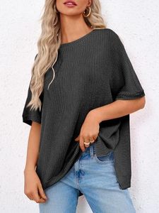 Camiseta de Manga Corta con Cuello Redondo Extra Grande para Mujer, Color Sólido, Tejido de Punto, Corte Holgado, Transpirable, para Todas las Temporadas, Largo Regular - Product Image 4