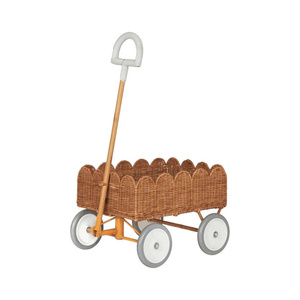 Carrito de Almacenamiento Infantil de Mimbre Hecho a Mano, Estilo Escandinavo Minimalista, Organizador de Juguetes Natural, Cesta Rodante Moderna para Guardería - Product Image 1