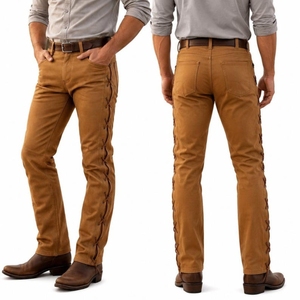 Pantalon en cuir de vachette sur mesure de haute qualité avec lacets latéraux – Jeans style ranch - Product Image 6