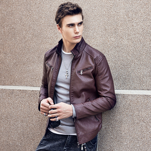 Chaqueta de Cuero PU Negra para Hombre, Cuello Alto, Cierre Frontal con Cremallera, Estilo Casual, para Motocicleta, Ropa de Invierno - Product Image 6