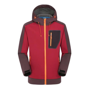 Custom Softshell Jacket Men Fleece Lined Blue Red Grey Navy Waterproof Hooded Color Block Full Zip Up Outdoor Warm Coat - Product Image 2