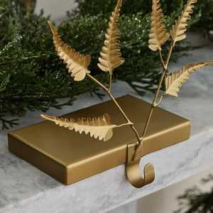 Gold Metal Fern Leaf <b>Christmas</b> <b>Stocking</b> Holder Decorative Hook for Holiday Display - Product Image 1