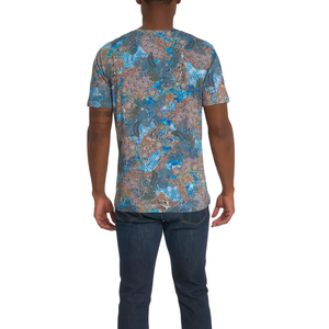 T-shirt à manches courtes pour homme, col rond, motif floral, coupe classique, style décontracté, impression numérique, tissu tricoté 100% coton - Product Image 2