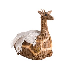 Boho Giraffe Water Hyacinth Toy <b>Basket</b> Woven Decorative Storage <b>Hamper</b> Open Top Kids Playroom Organizer - Product Image 4