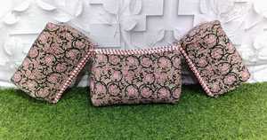 Handmade Quilted Floral Cotton Zipper Lightweight Cosmetic <b>Bag</b> Block Print Makeup Organizer Pouch Premium Cotton Travel <b>Toiletry</b> - Product Image 3