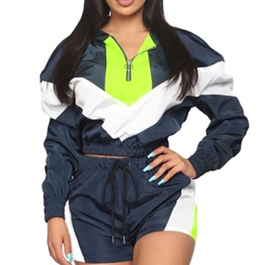 2025 Latest Design Women's High Quality Breathable Eco-Friendly Lightweight Windbreaker Crop Jacket Short <b>Set</b> Solid Spring - Product Image 6