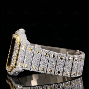 Montre de luxe haut de gamme en moissanite et diamant, boîtier en acier inoxydable, cadran bleu romain de qualité supérieure, bicolore - Product Image 2