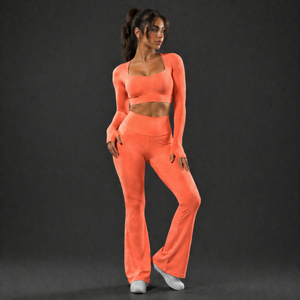 Conjunto de Yoga Moderno para Mujer, Leggings de Cintura Alta, Top de Manga Larga para Gimnasio, Transpirable, Ecológico, Elástico en Cuatro Direcciones, Ropa Deportiva - Product Image 1