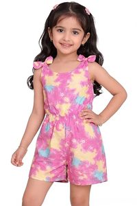 Combinaison sans manches pour filles, imprimé tie-dye, avec bretelles à nœuds, motif rose, jaune, bleu, respirante, en polyester, tenue avec short - Product Image 1