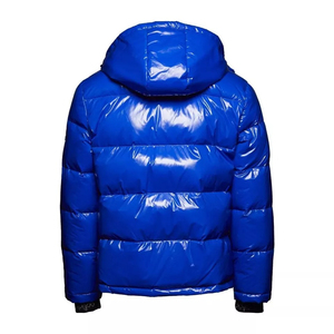 Custom Men's Blue Glossy Hooded Puffer <b>Jacket</b> Full Zip Insulated <b>Winter</b> Coat Warm Casual Outdoor Lightweight Unisex 100% Genuine - Product Image 2