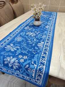 Handmade Floral Embroidered <b>Table</b> <b>Runner</b> Rectangle Pure Blue Color Hand Block Print <b>Table</b> <b>Runner</b> For Kitchen & <b>Dining</b> Room - Product Image 1