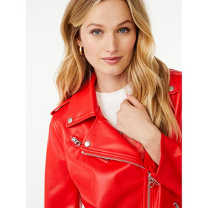 High Quality <b>Women</b> <b>Leather</b> <b>Jacket</b> Modern Casual Fashion Outerwear Stylish Zip Up Biker <b>Jacket</b> Custom Private Label Supplier - Product Image 3