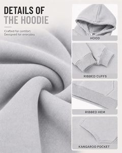 Sudadera con Capucha para Hombre, Color Gris Claro, Corte Regular, Color Sólido, Informal, con Bolsillo Delantero, Tejido de Punto, para Otoño - Product Image 6