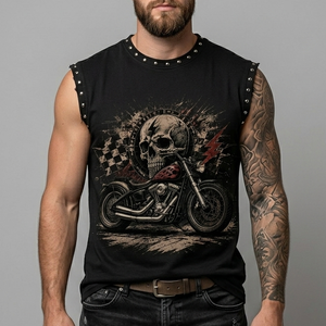 Camiseta sin mangas con estampado gráfico DTG vintage, nueva, moderna, con efecto desgastado y pedrería, para unisex. - Product Image 4