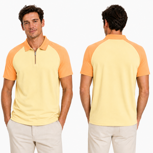 Wholesale Custom Pastel Yellow and <b>Orange</b> <b>Polo</b> T Shirt Classic Design Men's Short Sleeve Quarter Zipper Raglan <b>Polo</b> Shirt Blank - Product Image 4