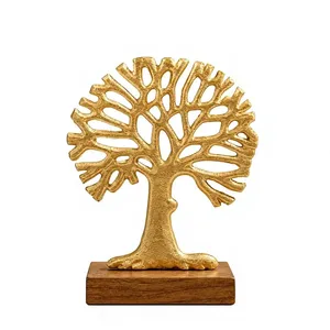 Escultura Metálica del Árbol de la Vida con Acabado Dorado, Adorno Decorativo con Base de Mármol Blanco para Decoración de Mesa en Hogar u Oficina - Product Image 2