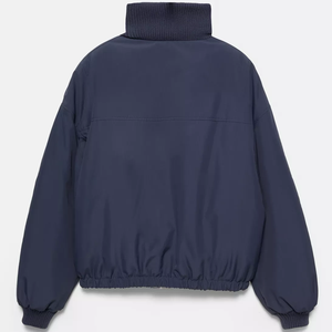 Men's Navy Blue Puffer <b>Jacket</b> Stand Collar Zipper Closure Casual Winter Wear Polyester <b>Fleece</b> <b>Lining</b> Thick Insulated - Product Image 2