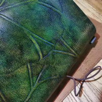 Carnet de notes réutilisable fait main avec couverture en cuir Feuille de Lotus, Journal Magique Rétro, Art Européen, Voyage, Feuille Verte 8x6