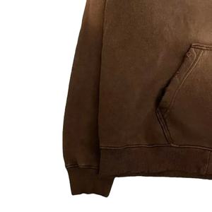 เสื้อวอร์มปักลายกรดมีซิปแบบกำหนดเอง500มีฮู้ดผ้าฝ้าย GSM เฟรนช์เทอร์รี่กางเกงขาบานสำหรับฤดูหนาวพลอยเทียม - Product Image 2