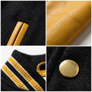 Iowa Hawkeyes Men's Varsity Jacket Black <b>Gold</b> Sleeve Embroidered Stand Collar Single <b>Button</b> Polyester Filled Winter Casual Wear - Product Image 5