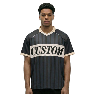 Oversized Short Sleeve T-Shirt Men Embossed Geometric Pattern Blue Casual Knitted Cotton O-Neck Back Logo - Product Image 4