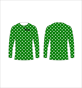 Maillot de sport personnalisé à manches longues en sublimation, léger, avec motif à pois verts et blancs, fournisseur en gros - Product Image 1