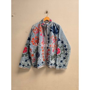 Soft <b>Velvet</b> <b>Jacket</b> <b>Women</b> s Ethnic Coat Festival Coat With Pocket Inside Lining One Size Floral Embroidered Coat - Product Image 2