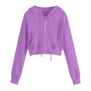 High Quality 100% Cotton Fleece Zipper-<b>Up</b> Hoodies for Women Winter Custom Color Premium <b>Cropped</b> Streetwear Customizable Size - Product Image 1