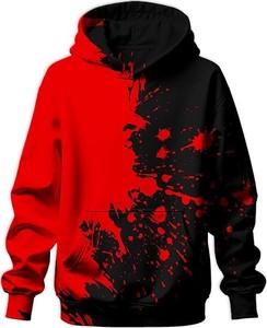 เสื้อฮู้ดผู้ชาย สีแดงดำ ลายสาดสี สวมใส่สบายๆ สำหรับฤดูใบไม้ร่วง ทรงปกติ ผ้าฝ้ายถัก 100% ดีไซน์คัลเลอร์บล็อกกิ้ง - Product Image 3