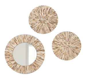 Vietnam Modern <b>MOP</b> Floral Round Mirror Handmade <b>Wall</b> Decor - Product Image 1
