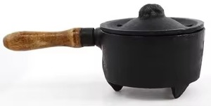 Cast Iron Incense Burner Wooden Handle Agarwood Bakhoor Lobaan <b>Mini</b> <b>Cauldron</b> Handmade Exclusive Design Aromatic use - Product Image 6