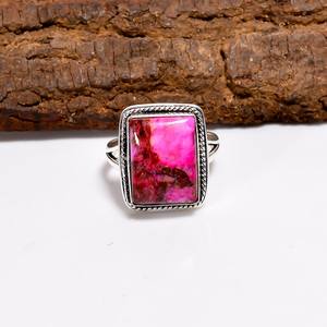 Bague réglable en cuivre turquoise rose, argent sterling 925, style vintage, bijoux faits à la main, cadeau pour femme - Product Image 1