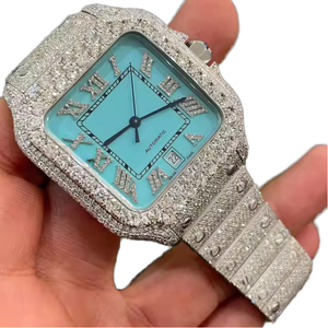 Montre carrée analogique hip-hop de luxe en acier inoxydable Moissanite diamant VVS chiffre romain Miyota Quartz de mode antique pour hommes. - Product Image 3