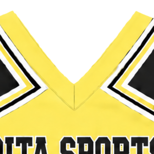 Ensemble d'uniforme de cheerleading jaune, noir et blanc, avec crop top sans manches à col en V et jupe plissée, pour spectacle de danse et équipe de cheerleading - Product Image 3