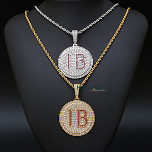 Pendentif lettre IB en argent 925 plaqué or 18 carats, strass rond cultivé en laboratoire, bijoux unisexe hip-hop, cadeau - Product Image 1