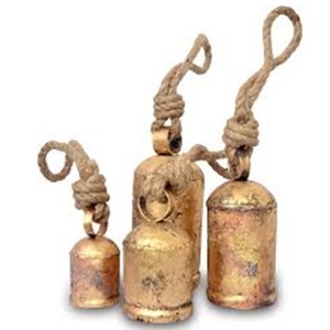 Antique Iron Fashion Christmas Wind <b>Chime</b> <b>Bells</b> with Rope Hanging Decorative Home Craft Black Nickel Plated Round Casting Design - Product Image 1