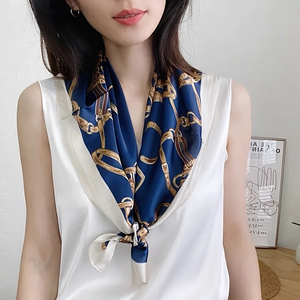 1 pièce Foulard carré en soie imprimée 70 cm pour femme, style tendance, avec motif chaîne et étrier, pour la tête, la décoration de sac et les vêtements - Product Image 5