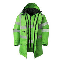 Veste matelassée réfléchissante haute visibilité pour homme, longue, à capuche, coupe-vent, parka de travail d'hiver, manches contrastées vertes, poignets rayés, fermeture éclair