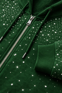 High-Quality Men Rhinestone Winter Solid Tracksuit <b>Green</b> Hoodie and Jogger <b>Set</b> Zip up Streetwear <b>Gym</b> Casual Outfit - Product Image 6