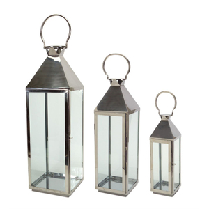 Faroles de Vela de Acero Inoxidable Plateado y Vidrio Más Vendidos y Populares para Decoración del Hogar y Jardín, Faroles Colgantes Plateados - Product Image 5