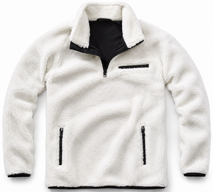 2026 En gros Sweat-shirt polaire blanc uni pour homme, col zippé, épais et chaud, en polaire Teddy, décontracté à col montant - Product Image 1