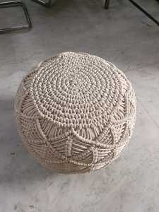 Pouf rond en corde de jute noir et blanc, tricoté à la main, deux couleurs, avec rembourrage, multifonctionnel, ottoman personnalisé - Product Image 2
