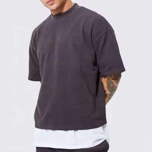 Custom Heavyweight Cotton Cropped Boxy Fit Oversized T-<b>Shirt</b> for <b>Men</b> with Anti-Wrinkle <b>Silk</b> Screen Printed Design OEM Wholesale - Product Image 3