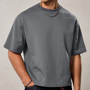 Camiseta Corta 100% Algodón para Hombre, Estilo Vintage, Hombros Caídos, Estampado Liso, Ropa Urbana - Product Image 3