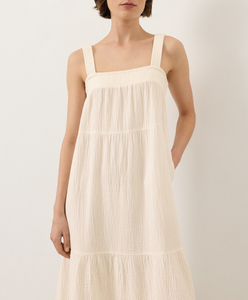 Women Cotton <b>Elastic</b> Smocked Straps Tiered Maxi <b>Dress</b> Loose Fit Casual Summer Style Open Back With Pockets Tiered Maxi <b>Dress</b> - Product Image 4