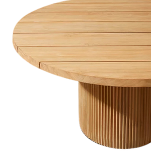 Coastal <b>Round</b> <b>Outdoor</b> Dining <b>Table</b> Solid Teak Wood Elegant <b>Round</b> Top Fluted Pedestal Base Luxury Garden and Resort Furniture - Product Image 5