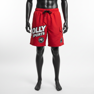 Short de bain homme premium 120 GSM en microfibre de polyester, séchage rapide, rouge uni, avec logo personnalisé par transfert thermique - Product Image 6