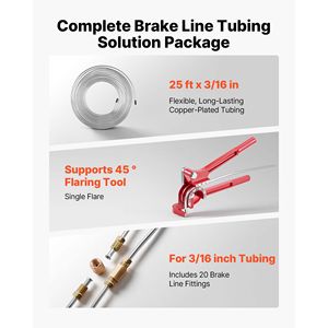 ABARTH Nuovo Kit Riparazione Tubi Freno da 3/16" con Attrezzo Svasatore a 45°, Tubo Freno in Rame da 25FT e 20 Raccordi - Product Image 2