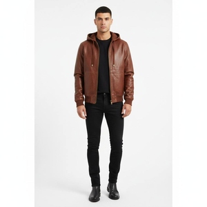 Sweat à capuche en cuir pour homme, écologique, couleurs et tailles personnalisées, en cuir de mouton véritable, sweats à capuche unisexes, vente en gros - Product Image 4